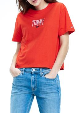 T-Shirt Tommy Jeans Embroidery Rouge Femme
