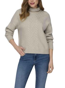 Pull Only Amber Col haut Beige pour Femme