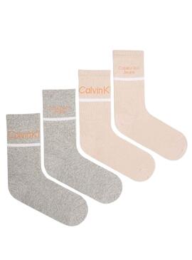 Chaussettes Calvin Klein Jeans Logo Stripe Rose