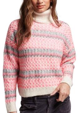 Pull Superdry Roll Neck Rose pour Femme