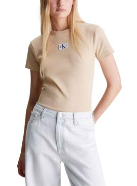 T-Shirt Calvin Klein tissé Label Beige pour Femme