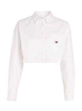 Chemise Tommy Jeans Crop Badge Blanc pour Femme