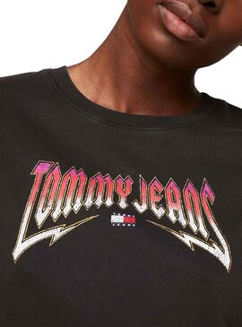 T-Shirt Tommy Jeans Crop Slim Rock Noire Femme