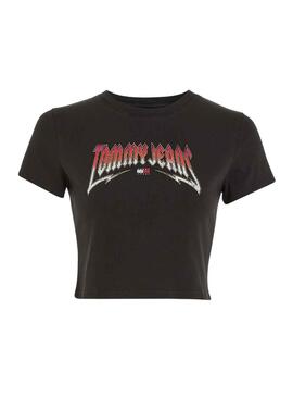 T-Shirt Tommy Jeans Crop Slim Rock Noire Femme