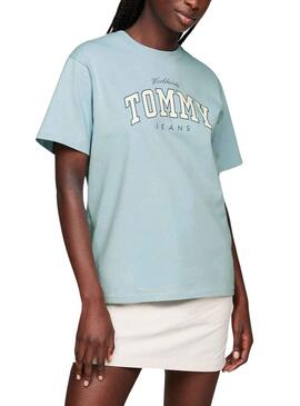 T-Shirt Tommy Jeans Lux universitaire Bleu pour Femme