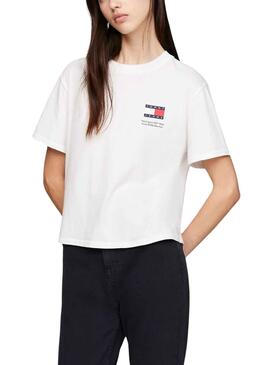 T-Shirt Tommy Jeans Graphique Flag Blanc pour Femme