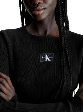 Top Calvin Klein Panaché Rib Noire pour Femme