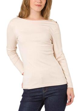 T-Shirt Naf Naf Boutons Beige pour Femme