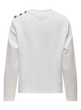 Pull Only Emmi Button Blanc pour Femme