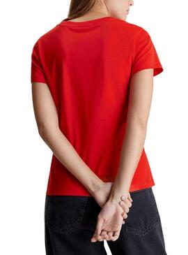 T-shirt Calvin Klein Satin Slim Rouge pour Femme