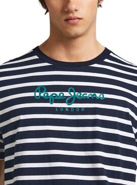 Camiseta Pepe Jeans rayée Eggo Marino pour homme