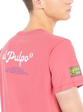 T-shirt Le poulpe imprimé texte rouge rose
