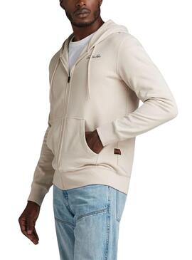 Pull G-Star Back Zip Through Beige Pour Homme