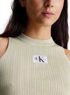 Top Calvin Klein Woven Label Vert pour femme.