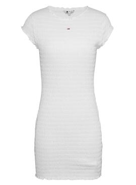 Robe Tommy Jeans Bodycon froncée blanche