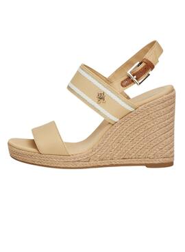 Sandales compensées Tommy Hilfiger Webbing High Wedge beige pour femme