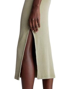 Robe Calvin Klein Washed Rib Label Long Vert Femme