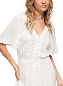 Robe Superdry brodée blanche pour femme