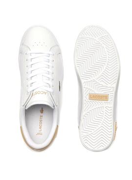 Sneakers Lacoste Powercourt Blanco Beige Mujer se traduce al francés como Baskets Lacoste Powercourt Blanc Beige Femme.