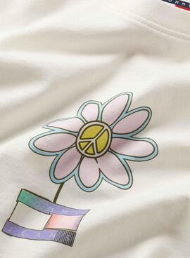 T-shirt Tommy Jeans Flower Slim Blanc pour Femme