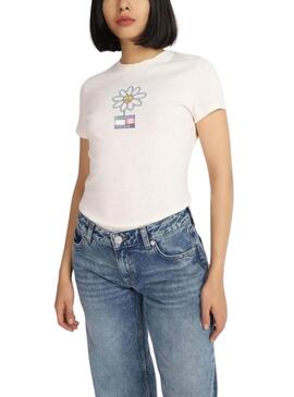 T-shirt Tommy Jeans Flower Slim Blanc pour Femme