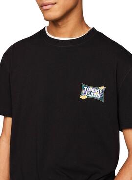 T-shirt Tommy Jeans Flower Regular Noir pour Homme.