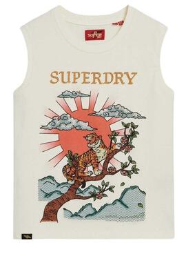 T-shirt Superdry Tatto Rhinostone Blanc pour Femme