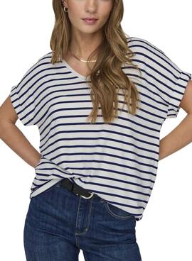 Maillot à rayures col V Only Moster marine pour femme