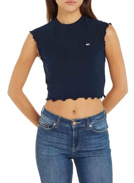 Top Tommy Jeans Slim Crop Babylock Marino pour Femme