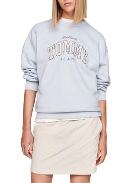 Sweat à capuche Tommy Jeans Relaxed Varsity Luxe bleu pour femme