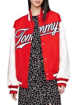 Veste Tommy Jeans Letterman Rouge pour Femme