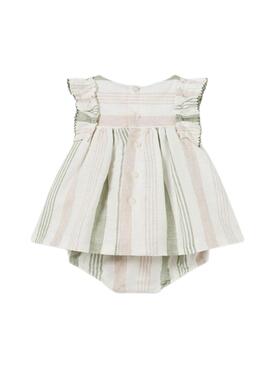 Robe Mayoral à rayures en lin beige pour bébé