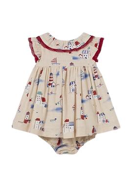 Robe Mayoral imprimée en lin beige pour bébé