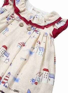 Robe Mayoral imprimée en lin beige pour bébé