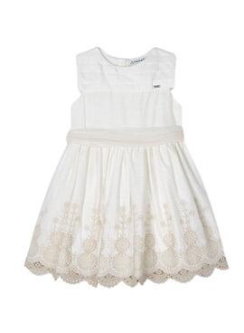 Robe Mayoral brodée beige pour fille