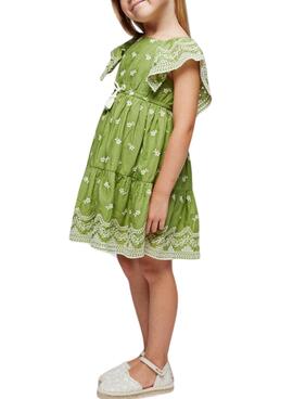 Robe Mayoral brodée verte pour fille