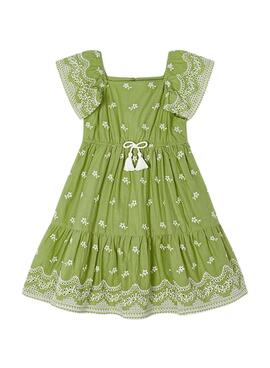 Robe Mayoral brodée verte pour fille