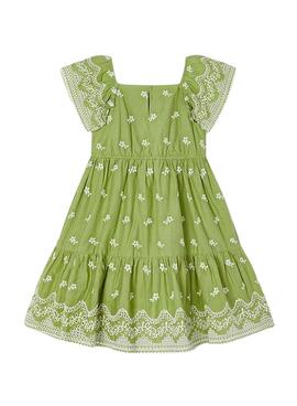 Robe Mayoral brodée verte pour fille