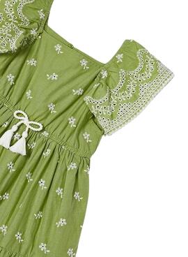 Robe Mayoral brodée verte pour fille