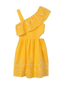 Robe asymétrique jaune brodée pour fille de Mayoral