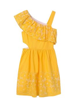 Robe asymétrique jaune brodée pour fille de Mayoral