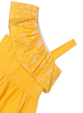 Robe asymétrique jaune brodée pour fille de Mayoral