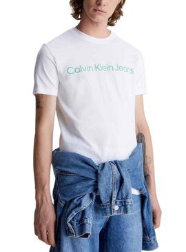 T-Shirt Calvin Klein Logo Slim Blanc pour Homme