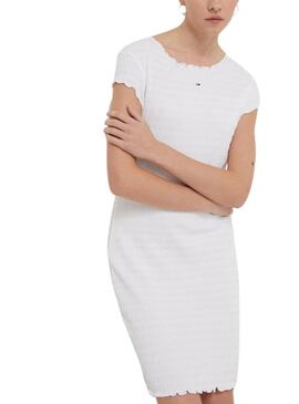 Robe Tommy Jeans Bodycon froncée blanche