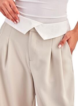 Pantalon ONLY Diane Fold Down Beige Pour Femme