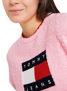 Pull Tommy Jeans Center Flag Rose pour Femme