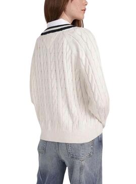 Pull Tommy Jeans V-Neck Câble pour Femme