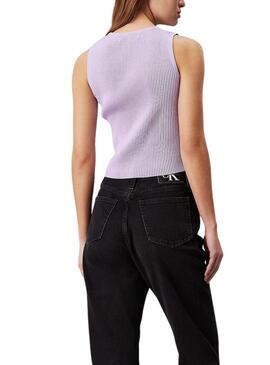 Top Calvin Klein Jeans Étiquette tissée violette pour femme