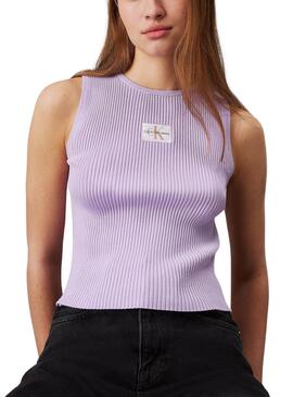 Top Calvin Klein Jeans Étiquette tissée violette pour femme