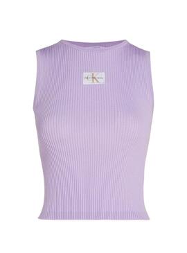 Top Calvin Klein Jeans Étiquette tissée violette pour femme